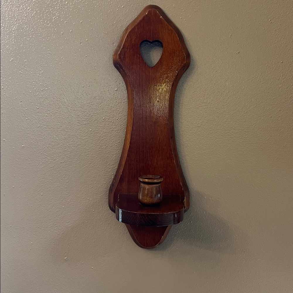 Vintage heart cut out wooden wall candle holder